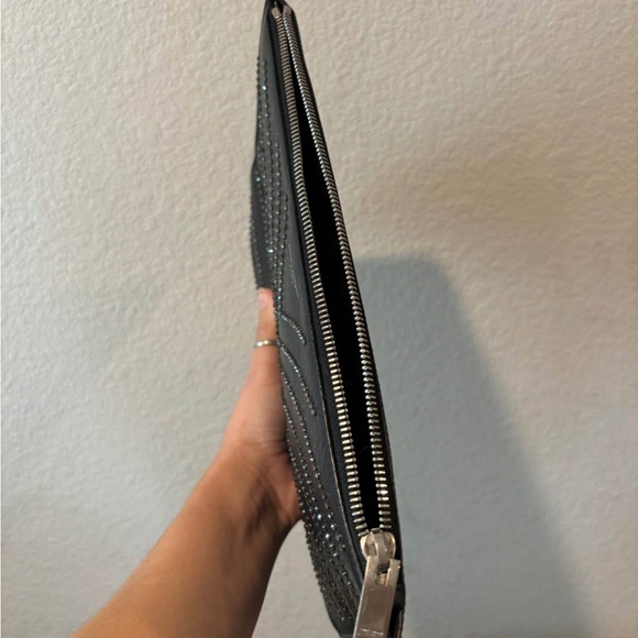 Saint Laurent Black Leather & Rhinestone Large Clutch Pouch Handbag RARE - Picture 5 of 9